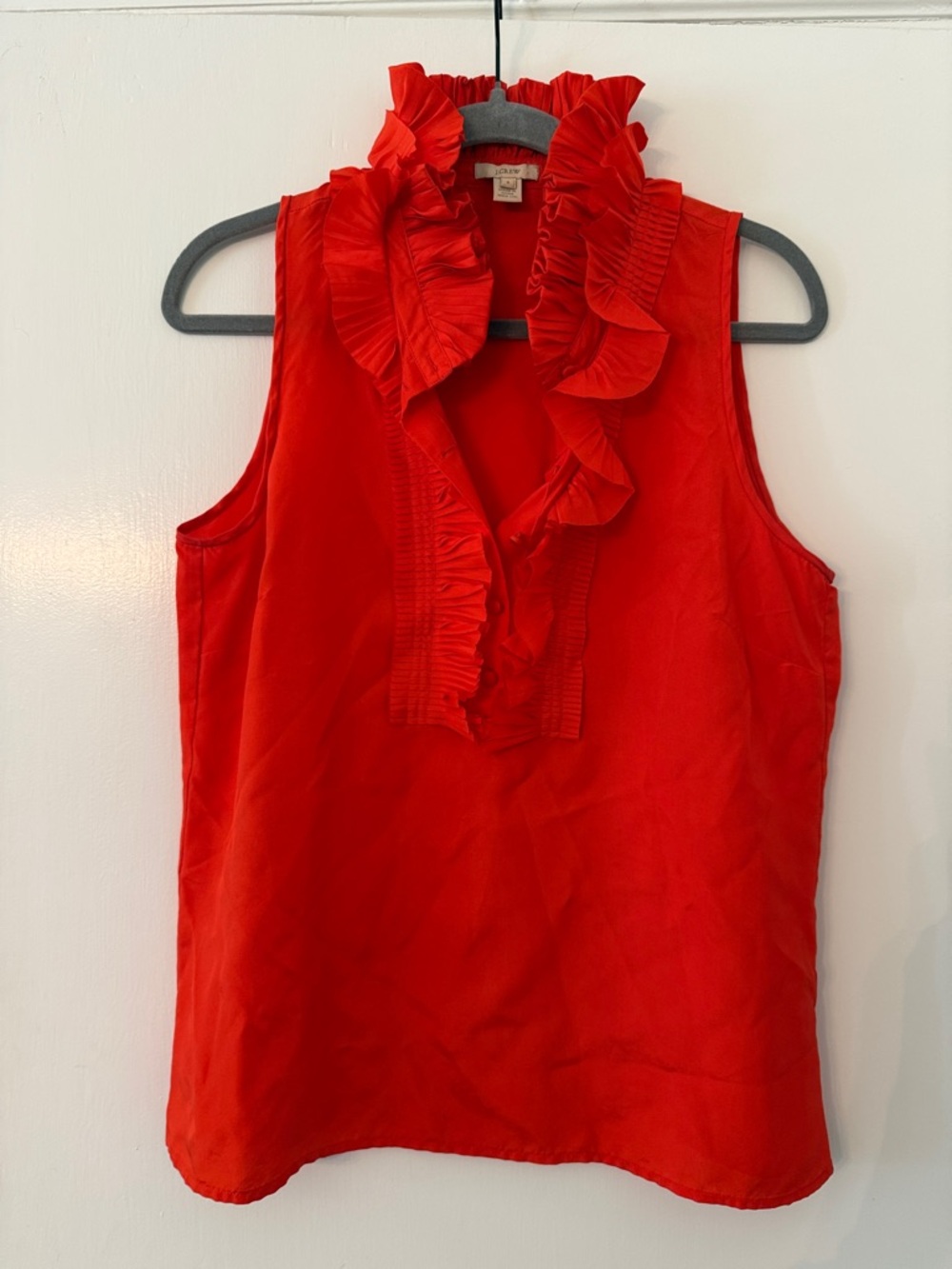 J. Crew Vintage Sleeveless Ruffled Silk Top- Red-Orange 8